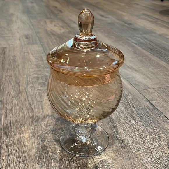 Vintage Orange Amber Carnival Glass Circus Tent Apothecary Jar Canister - Picture 5 of 9